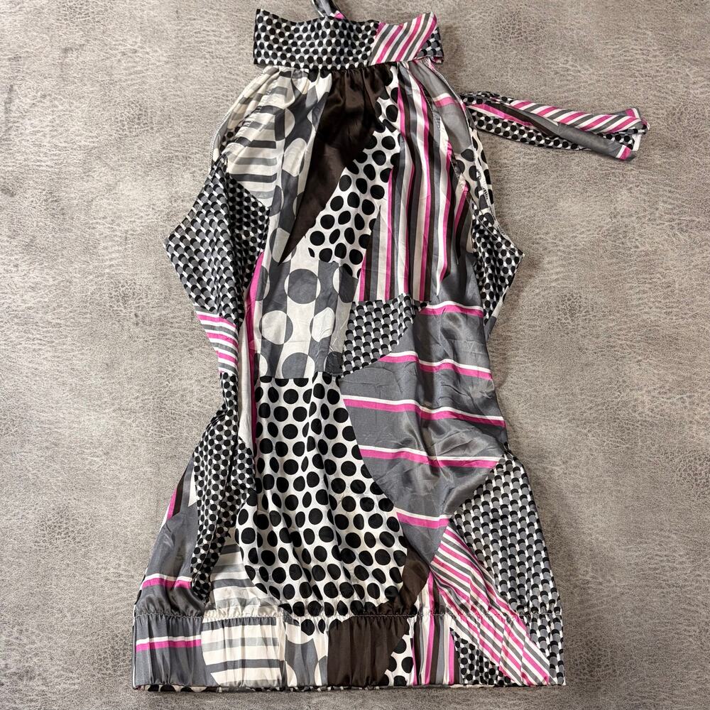 Satin Abstract Geometric Halter Ruched Top